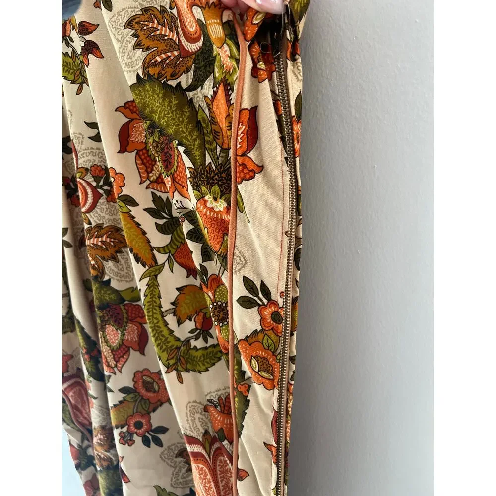 1970s Vintage Hanging Travel Garment Bag Orange & Green Floral JL